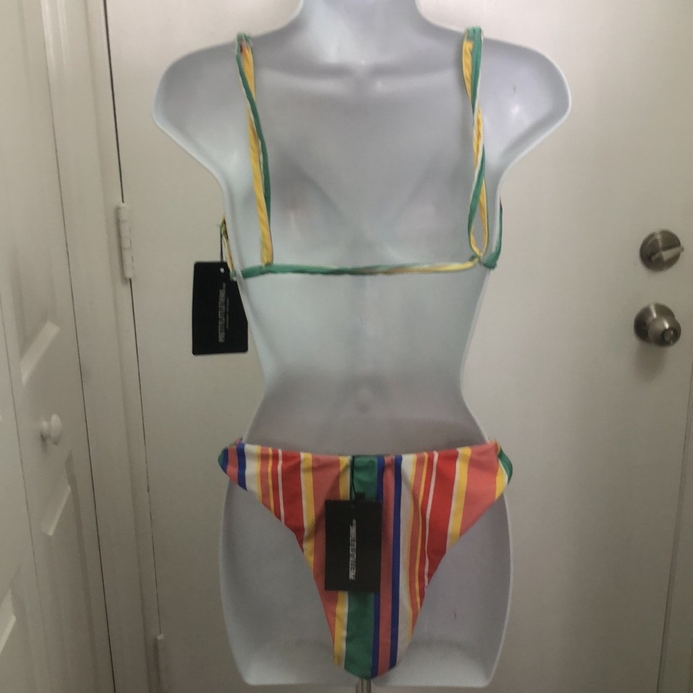 PRETTYLITTLETHING MULTI STRIPE V FRONT BRAZILIAN BIKINI/ ITSY BITSY TOP •16• NWT - Picture 5 of 17
